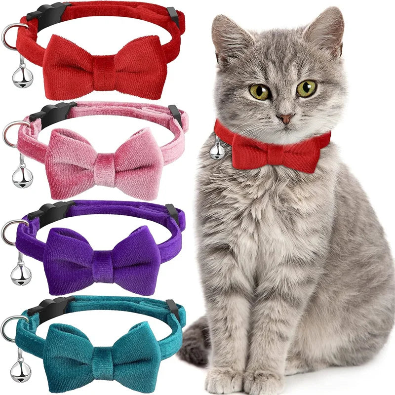Cats Collars New Pet Bow Bell Collars Cute Cat Collars Pet Supplies Multicolor Adjustable Pets Dressing Tool Pets Accessories